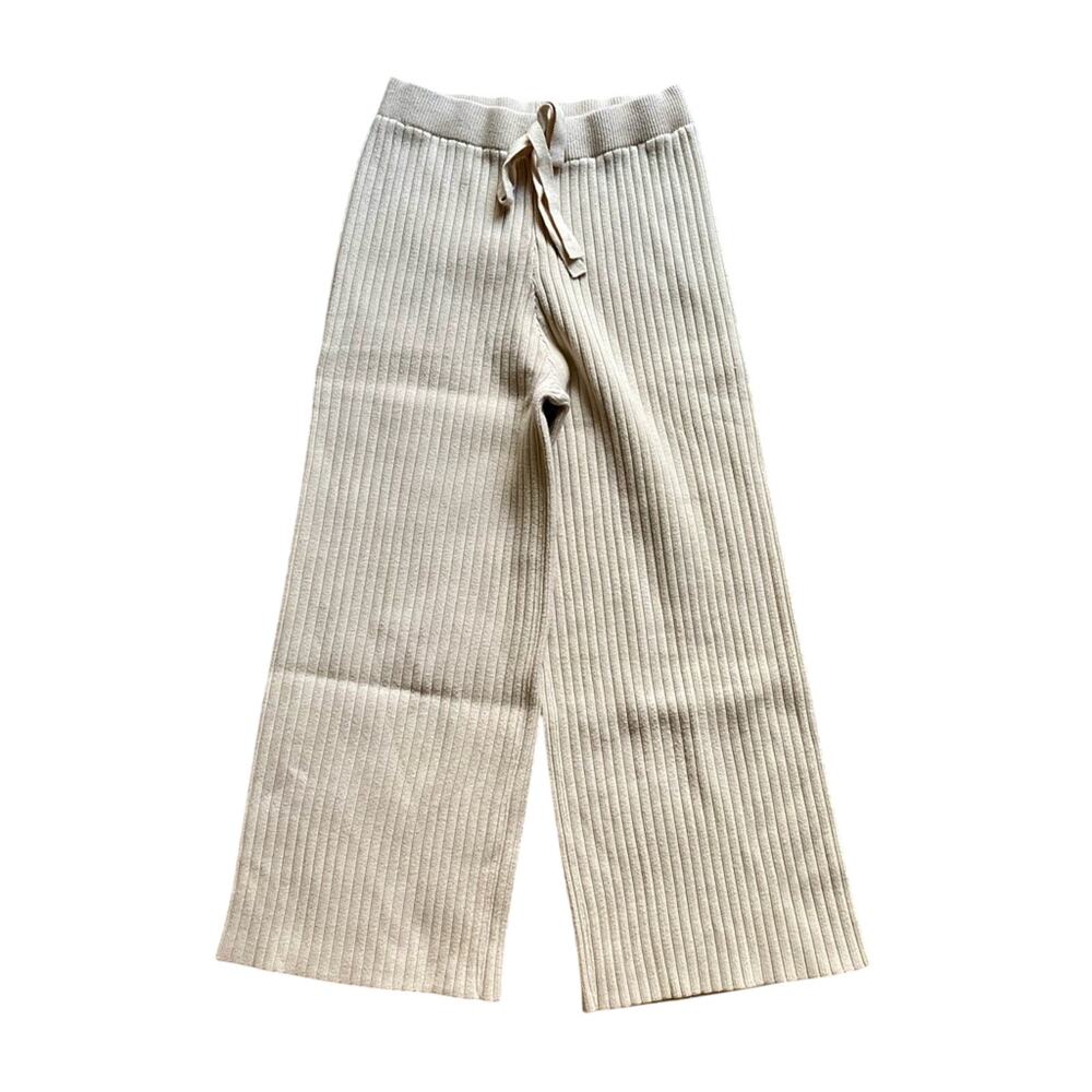 Lulus Cozycore Knit Ribbed Drawstring Waist Pull On Casual Cropped Flare Pants